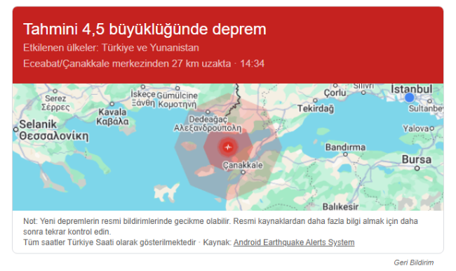 Çanakkale Deprem